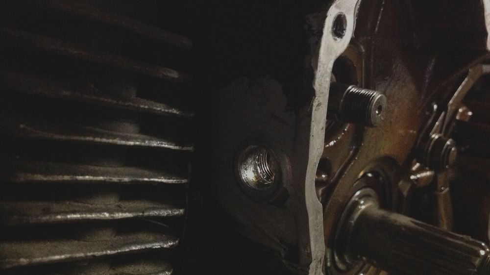 Close-up of air-cooled Ducati cylinder fins