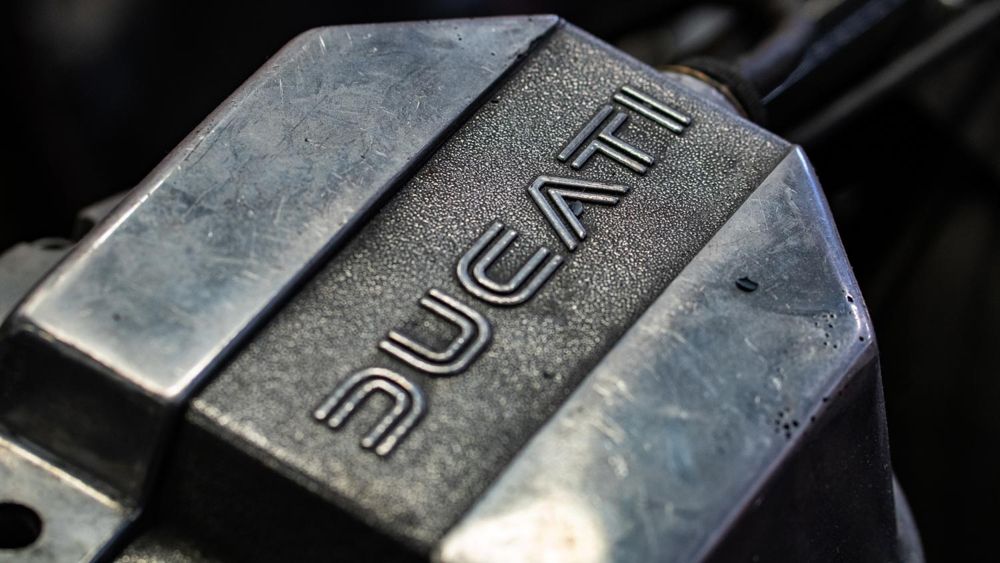 Ducati lettering cast into an alloy engine cover