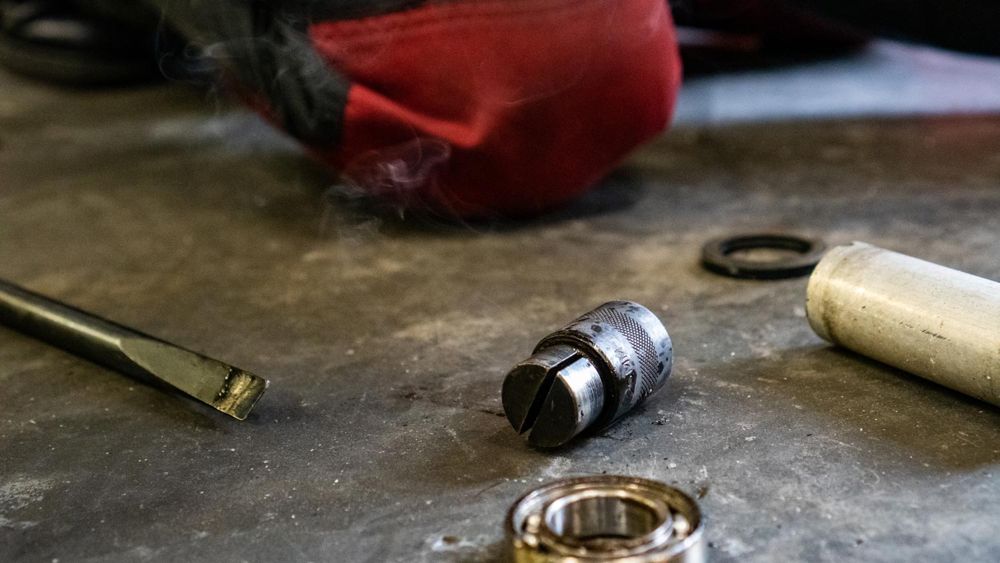 Bearing, socket and tools on the workbench