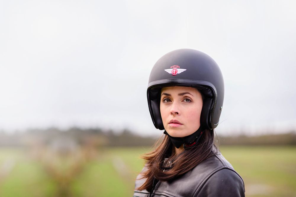 Rider wearing a DAViDA open-face helmet