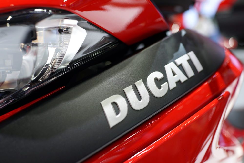 Headlight and red front fairing of a Ducati Multistrada