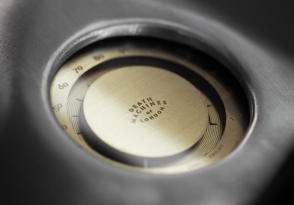 Death Machines of London speedometer set into the alloy tank