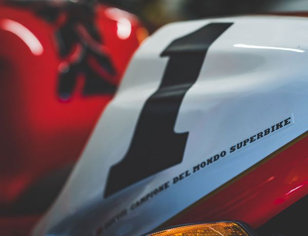 Campione del Mondo Superbike lettering on a red and white Ducati tail