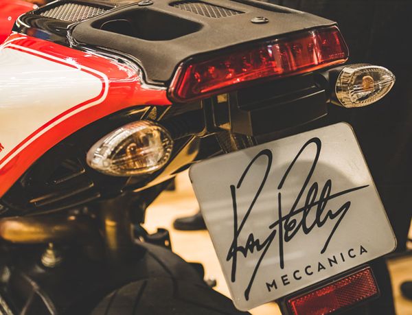 Ray Petty Meccanica number plate holder on the Desmosedici RR's tail