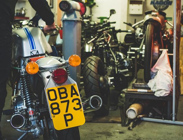 Rear of the 1975 Ducati 900SS with its yellow number plate