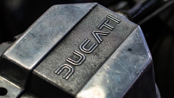 Ducati lettering cast into an alloy engine cover