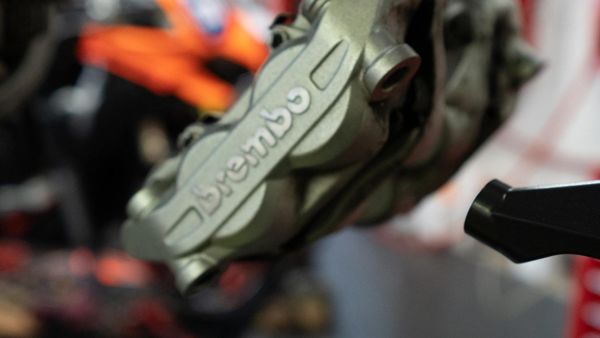 Brembo brake caliper on a Ducati in the workshop